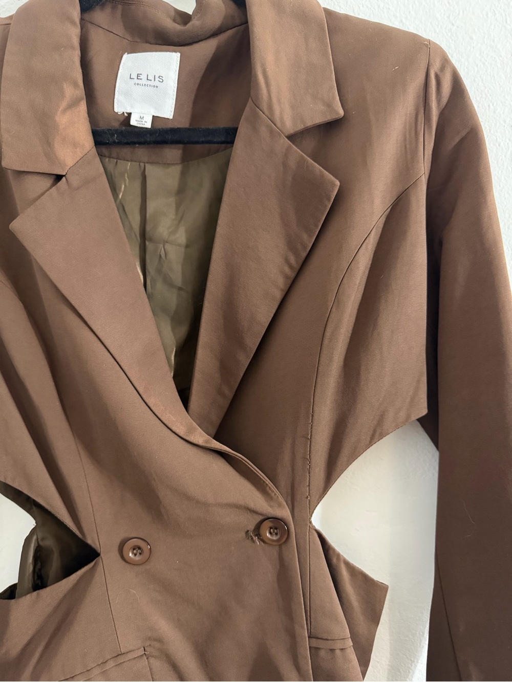 Le Lis Chocolate Brown Cutout Double-Breasted Blazer - Picture 2 of 5